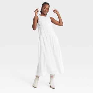 Universal Thread Ruched Sleeveless Midi Dress W Pockets NWT Size XS White